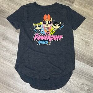 POWERPUFF‎ GIRLS Shirt Juniors Medium (7-9) Gray Cartoon Network Short Sleeve